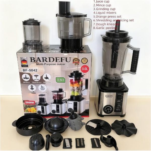 BARDEFU LM-High-end Quality 3 In 1 Stainless Steel High-power 3L Blender - Silver Black